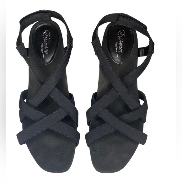 Essence By Aetrex strappy sandals heels black shoes womens size 9 Wide - Picture 3 of 12